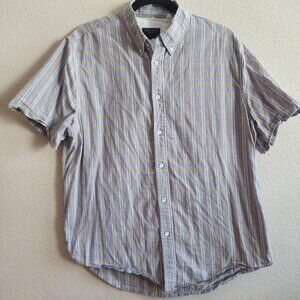 Rag & Bone Shirt Mens Large Blue Beige Plaid Button Down Short Sleeve Casual